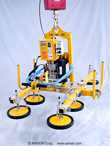 ANVER Six Pad Electric Lifter with Powered Tilt and Foam Pads for Lifting & Tilting Machined Leads Slabs 6 ft x 4 ft (1.8 m x 1.2 m) up to 900 lb (408 kg)